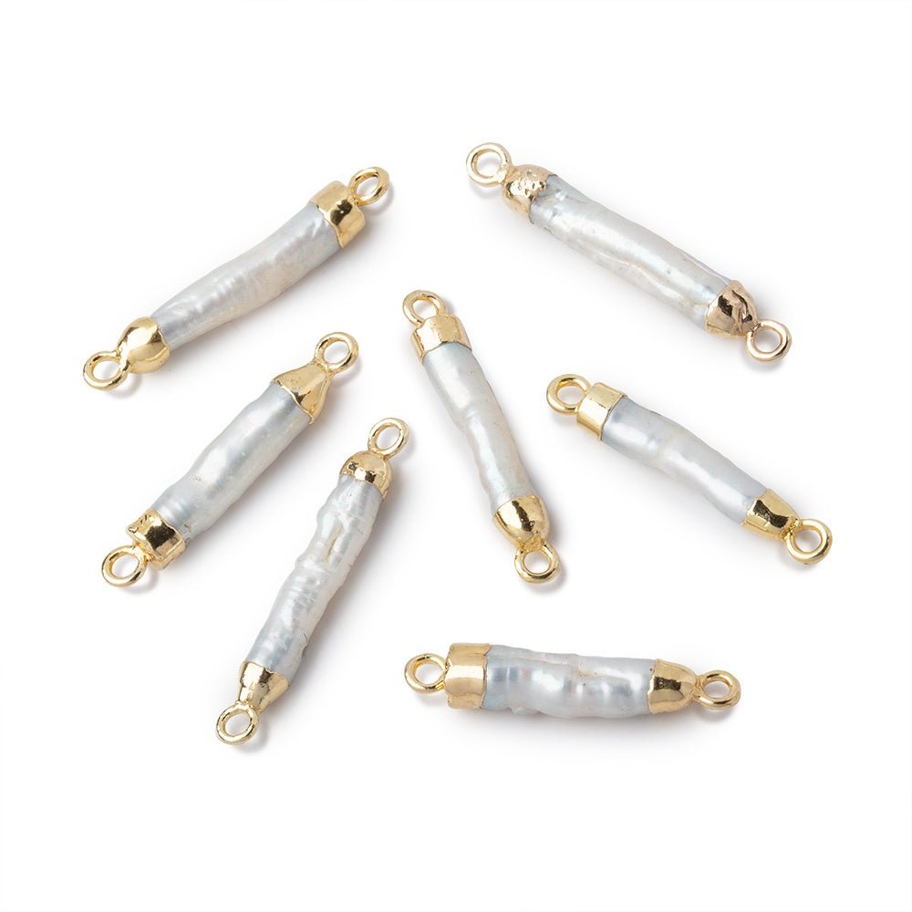 15-17mm Gold Leafed White Biwa Freshwater Pearl Connector 1 piece - Beadsofcambay.com