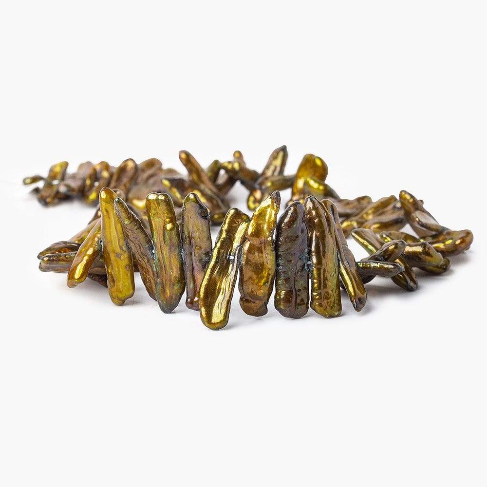 15-17mm Greenish Copper Freshwater Pearl Side Drilled Biwa - Beadsofcambay.com