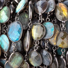 15-18mm Labradorite Nuggets Black Gold .925 Bezeled Chain by the Foot - Beadsofcambay.com