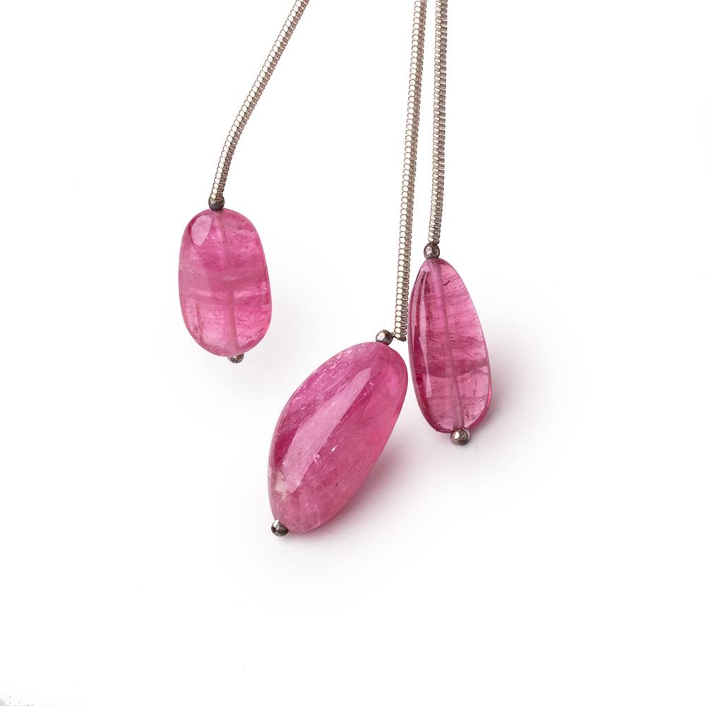 15-19mm Rubelite Tourmaline Plain Nugget Focal Beads Set of 3 AA - Beadsofcambay.com