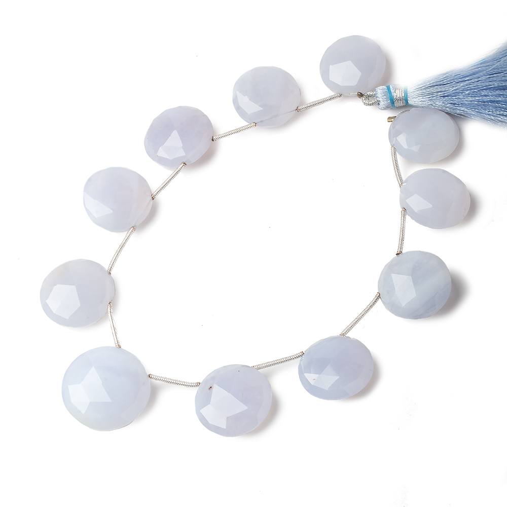 15-20mm Blue Turkish Chalcedony Top Drill Coins 8 inch 11 beads - Beadsofcambay.com
