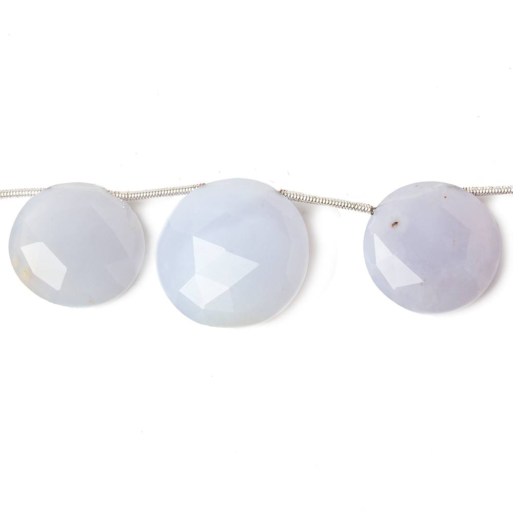 15-20mm Blue Turkish Chalcedony Top Drill Coins 8 inch 11 beads - Beadsofcambay.com