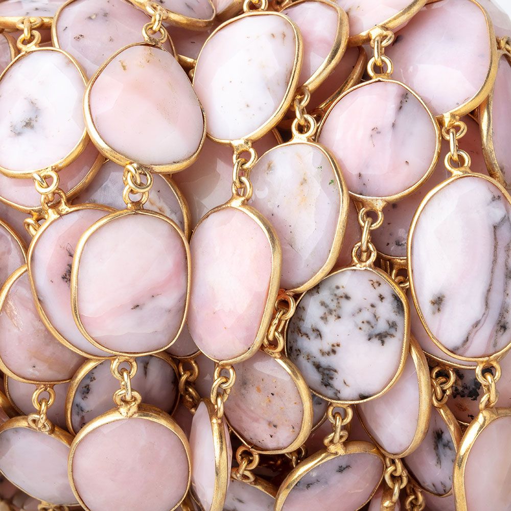 15-21mm Pink Peruvian Opal Faceted Nuggets Vermeil Bezeled Chain - Beadsofcambay.com