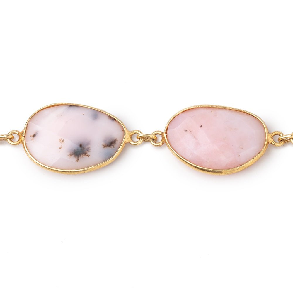 15-21mm Pink Peruvian Opal Faceted Nuggets Vermeil Bezeled Chain - Beadsofcambay.com