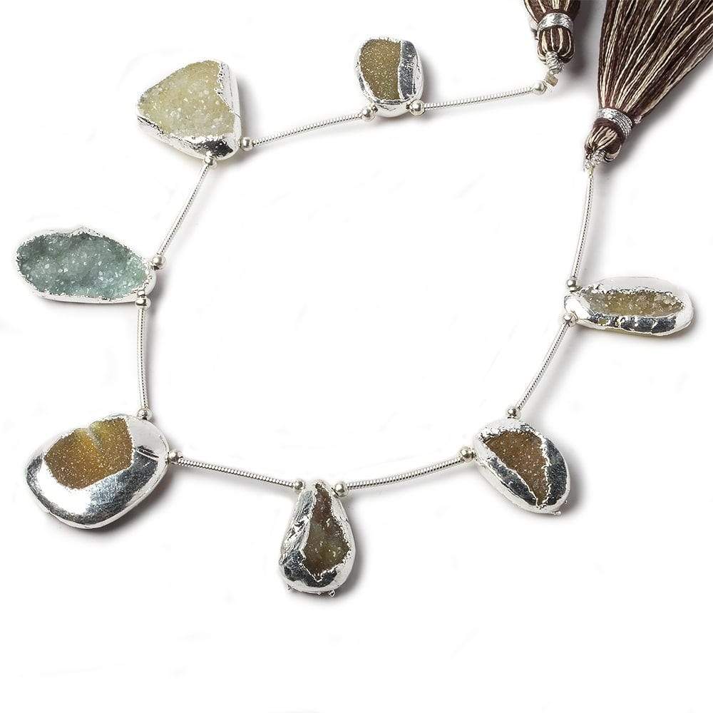 15-21mm Silver Leafed Drusy Agate Bead Strand 8 inch 7 pieces - Beadsofcambay.com