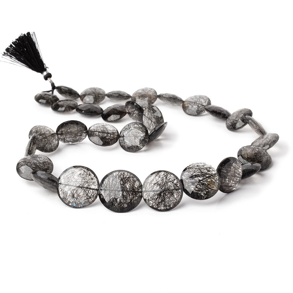15-23mm Black Tourmalinated Quartz Faceted Coin Beads 20 inch 31 pieces AAA - Beadsofcambay.com