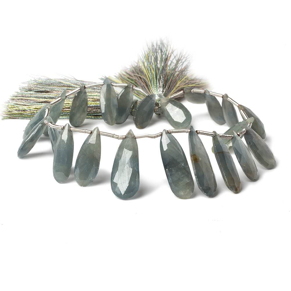 15-23mm Greenish Blue Sapphire Elongated Pear 8 inch 21 pieces - Beadsofcambay.com