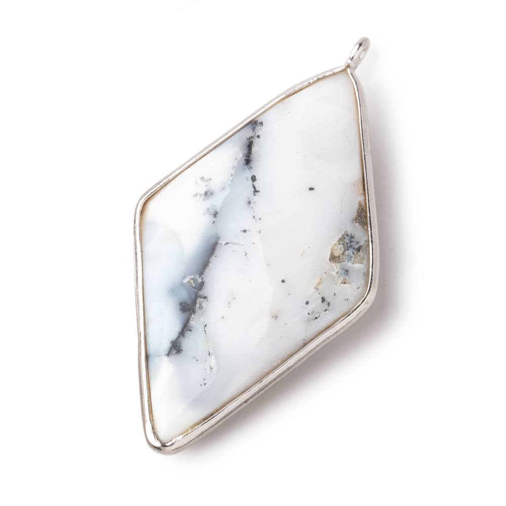 45x24mm Silver Bezel Dendritic Opal faceted Kite Pendant 1 piece - BeadsofCambay.com
