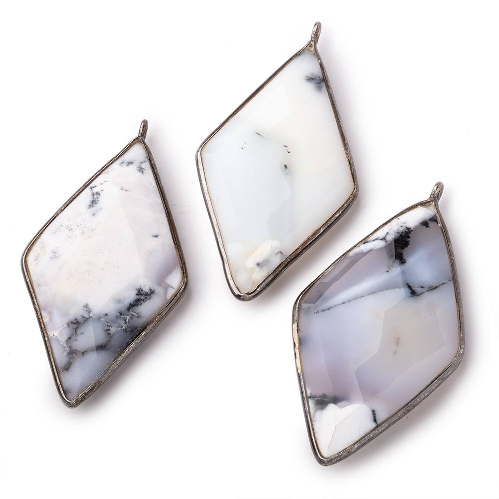 45x24mm Black Gold .925 Bezel Dendritic Opal faceted Kite Pendant 1 piece view 2