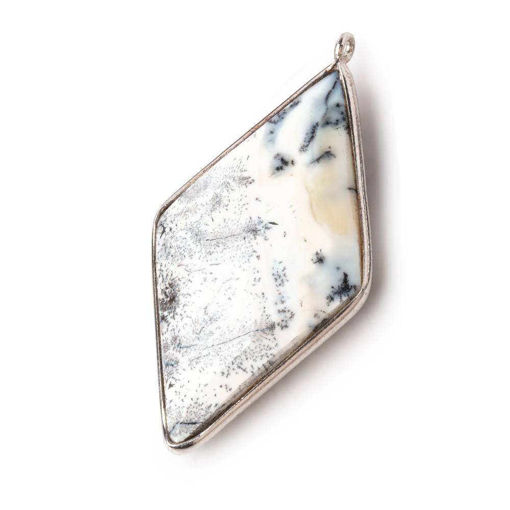 45x24mm Silver Bezel Opaque Dendritic Opal faceted Kite Pendant 1 piece - BeadsofCambay.com