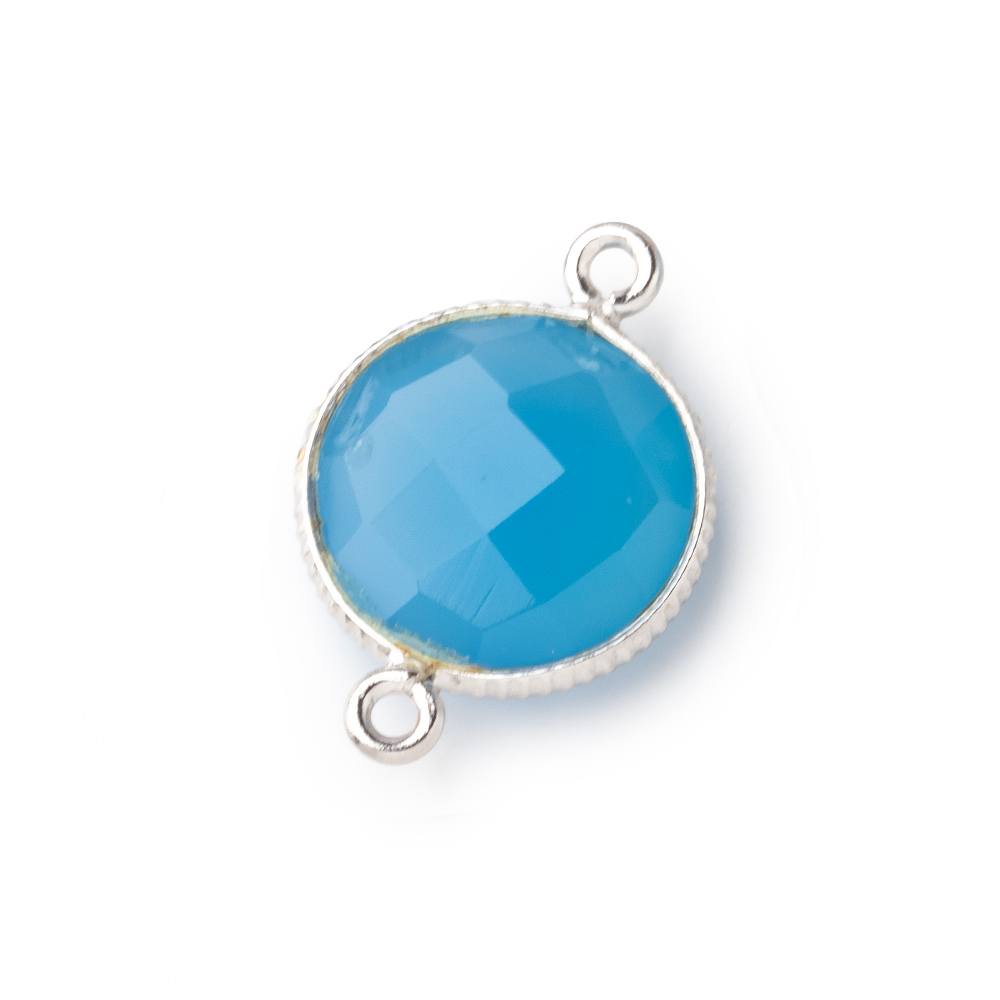 15mm Silver Corrugated Bezel Santorini Blue Chalcedony coin 2 ring Connector 1 pc view 1