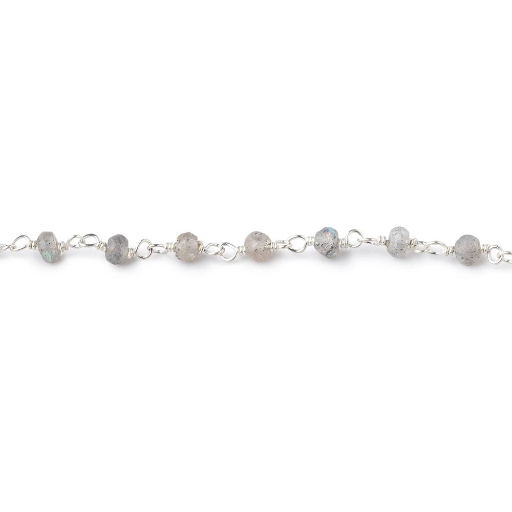 3mm Light Labradorite faceted rondelle .925 Silver Chain by the foot - BeadsofCambay.com