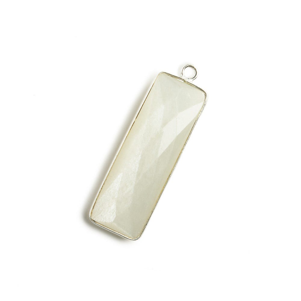 Beadsofcambay 31x11mm Silver Bezel Soft White Moonstone Bar 1 ring pendant 1 piece