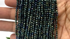 3mm Green Peacock Metallic Black Spinel Micro faceted rounds 13 inch 128 beads view 3