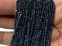2mm Mystic Green Peacock Black Spinel micro-faceted rounds 13 inch 175 beads AAA