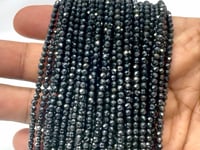 BeadsofCambay 3mm Blue Grey Mystic Black Spinel Micro faceted rounds 13 inch 128 beads