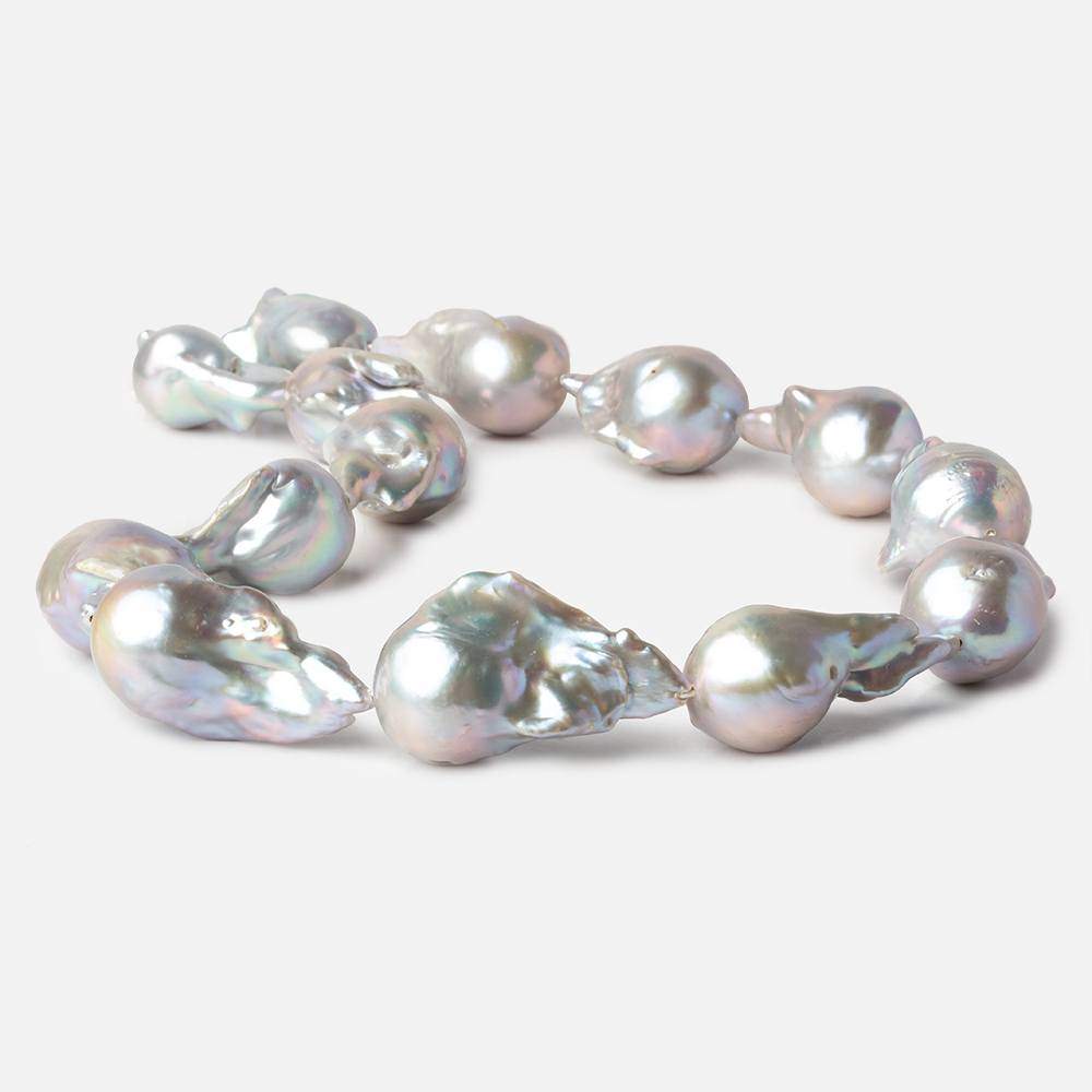 15.5-16mm Silver Ultra Baroque Freshwater Pearls 16.5 inch 14 pcs .8mm drill hole AAA - Beadsofcambay.com