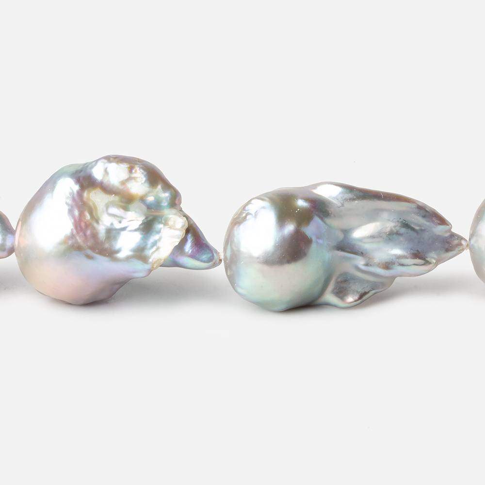 15.5-16mm Silver Ultra Baroque Freshwater Pearls 16.5 inch 14 pcs .8mm drill hole AAA - Beadsofcambay.com