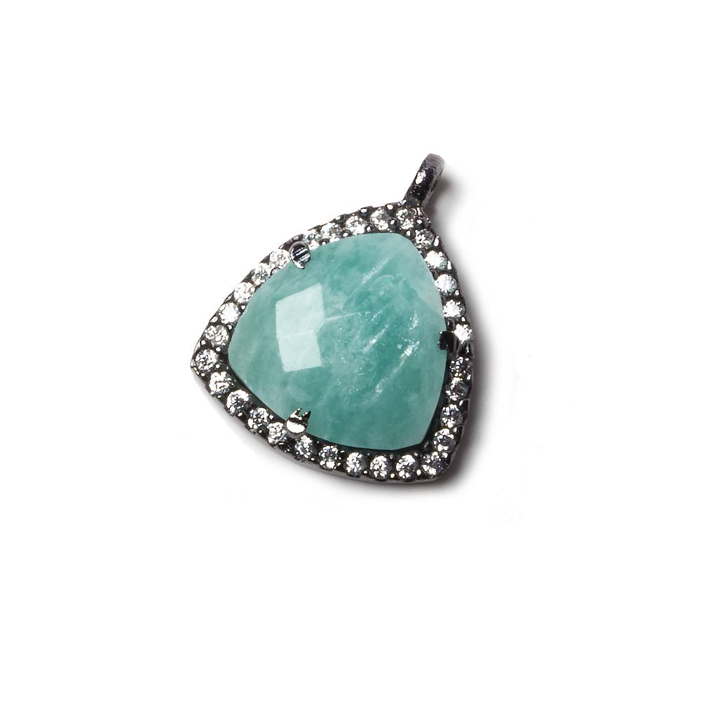 15.5mm Black Gold Bezel White CZ and Amazonite Triangle Pendant 1 piece - Beadsofcambay.com