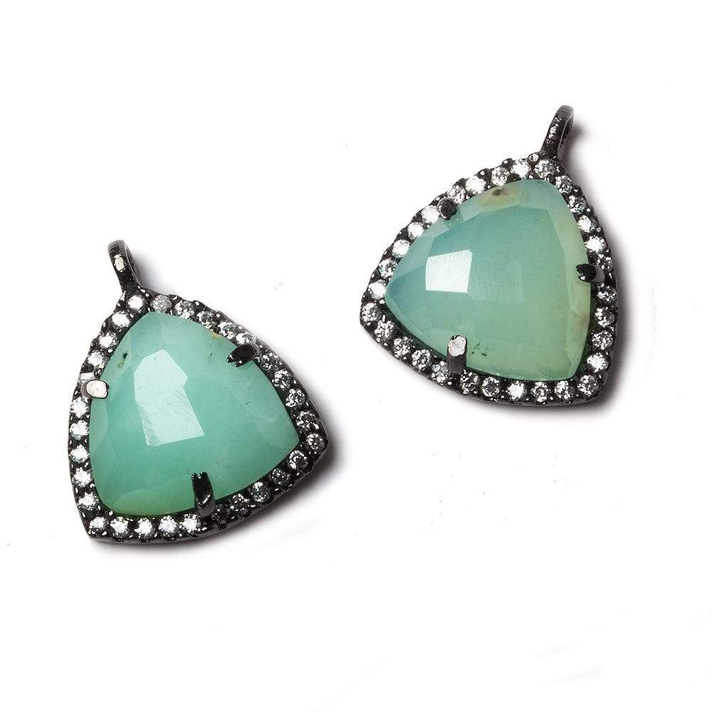 15.5mm Black Gold Bezel White CZ and Chrysoprase Triangle Pendant 1 piece - Beadsofcambay.com