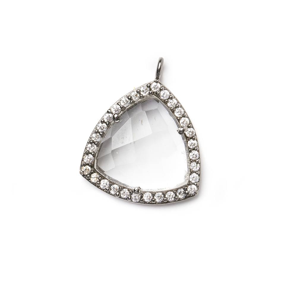 15.5mm Black Gold Bezel White CZ and Crystal HydroQuartz Triangle Pendant 1 piece - Beadsofcambay.com