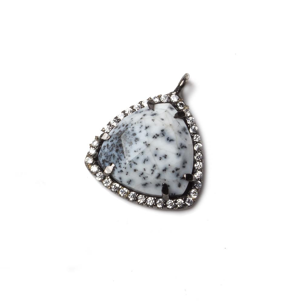 15.5mm Black Gold Bezel White CZ and Dendritic Opal Triangle Pendant 1 piece - Beadsofcambay.com