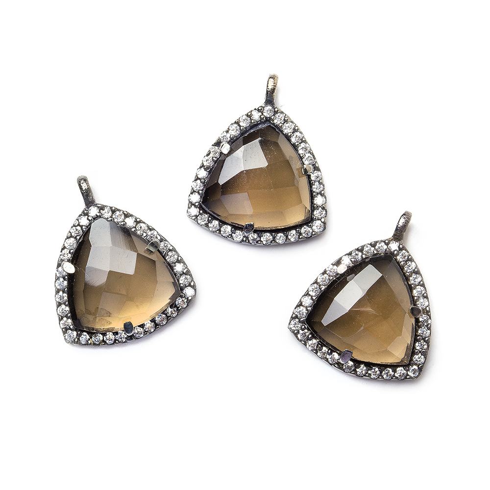 15.5mm Black Gold CZ Bezel Smoky Hydro Quartz Faceted Triangle Pendant 1 piece - Beadsofcambay.com