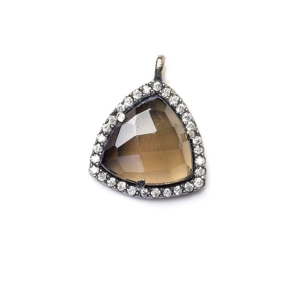 15.5mm Black Gold Bezel White CZ and Smoky Quartz Triangle Pendant 1 piece - Beadsofcambay.com