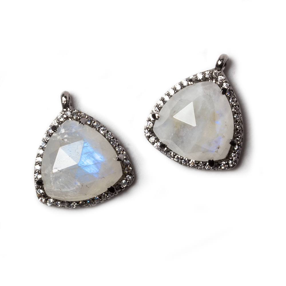 15.5mm Black Gold Bezel White CZ & Rainbow Moonstone Triangle Pendant 1pc - Beadsofcambay.com