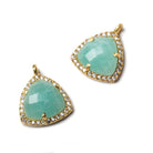 15.5mm Gold Bezel White CZ and Amazonite Triangle Pendant 1 piece - Beadsofcambay.com