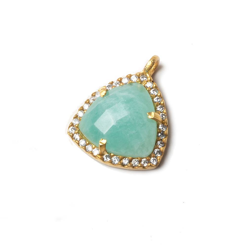 15.5mm Gold Bezel White CZ and Amazonite Triangle Pendant 1 piece - Beadsofcambay.com