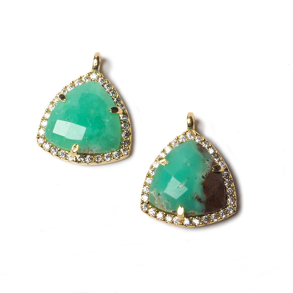 15.5mm Gold Bezel White CZ and Chrysoprase Triangle Pendant 1 piece - Beadsofcambay.com