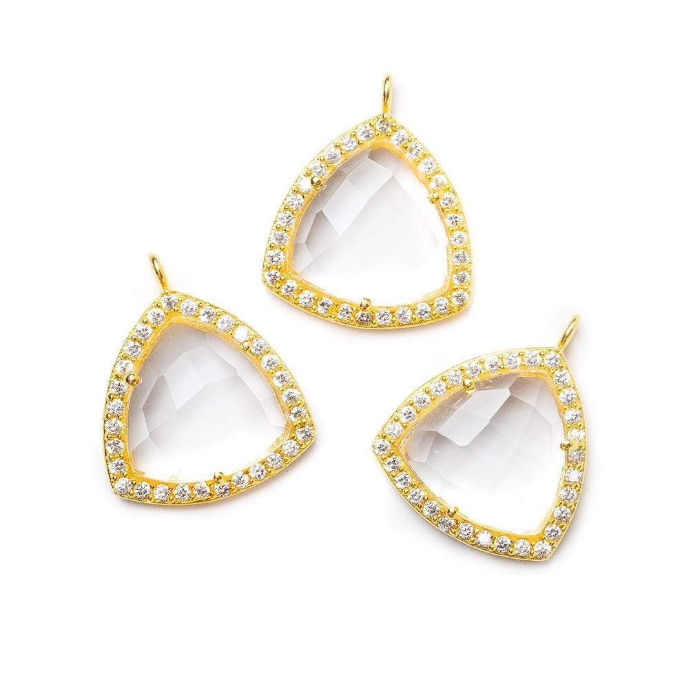 15.5mm Gold Bezel White CZ and Crystal HydroQuartz Triangle Pendant 1 piece - Beadsofcambay.com