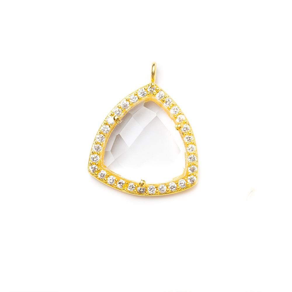 15.5mm Gold Bezel White CZ and Crystal HydroQuartz Triangle Pendant 1 piece - Beadsofcambay.com