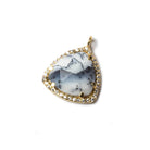 15.5mm Gold Bezel White CZ and Dendritic Opal Triangle Pendant 1 piece - Beadsofcambay.com