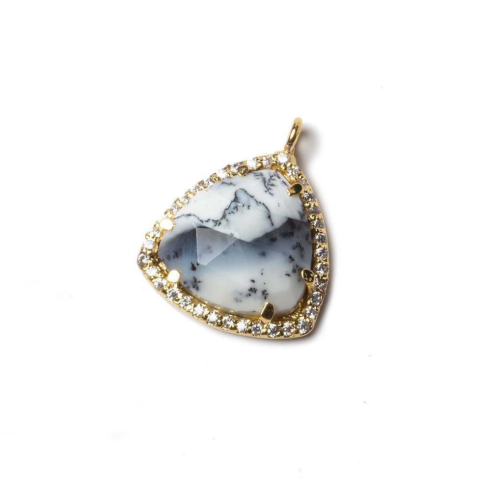 15.5mm Gold Bezel White CZ and Dendritic Opal Triangle Pendant 1 piece - Beadsofcambay.com