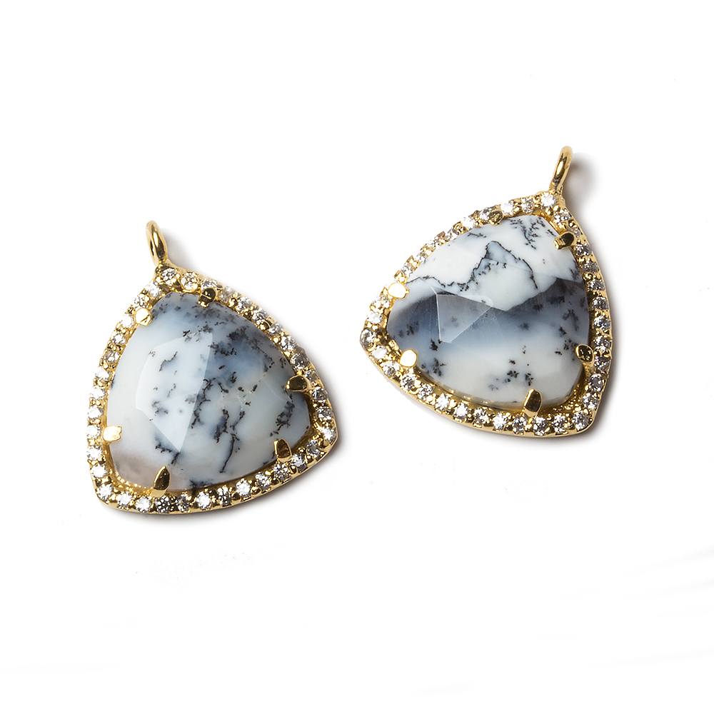 15.5mm Gold Bezel White CZ and Dendritic Opal Triangle Pendant 1 piece - Beadsofcambay.com