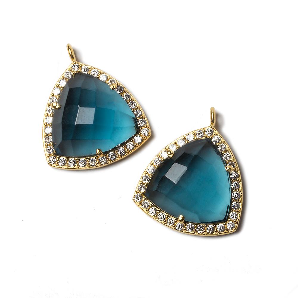15.5mm Gold Bezel White CZ and London Blue Quartz Triangle Pendant 1piece - Beadsofcambay.com