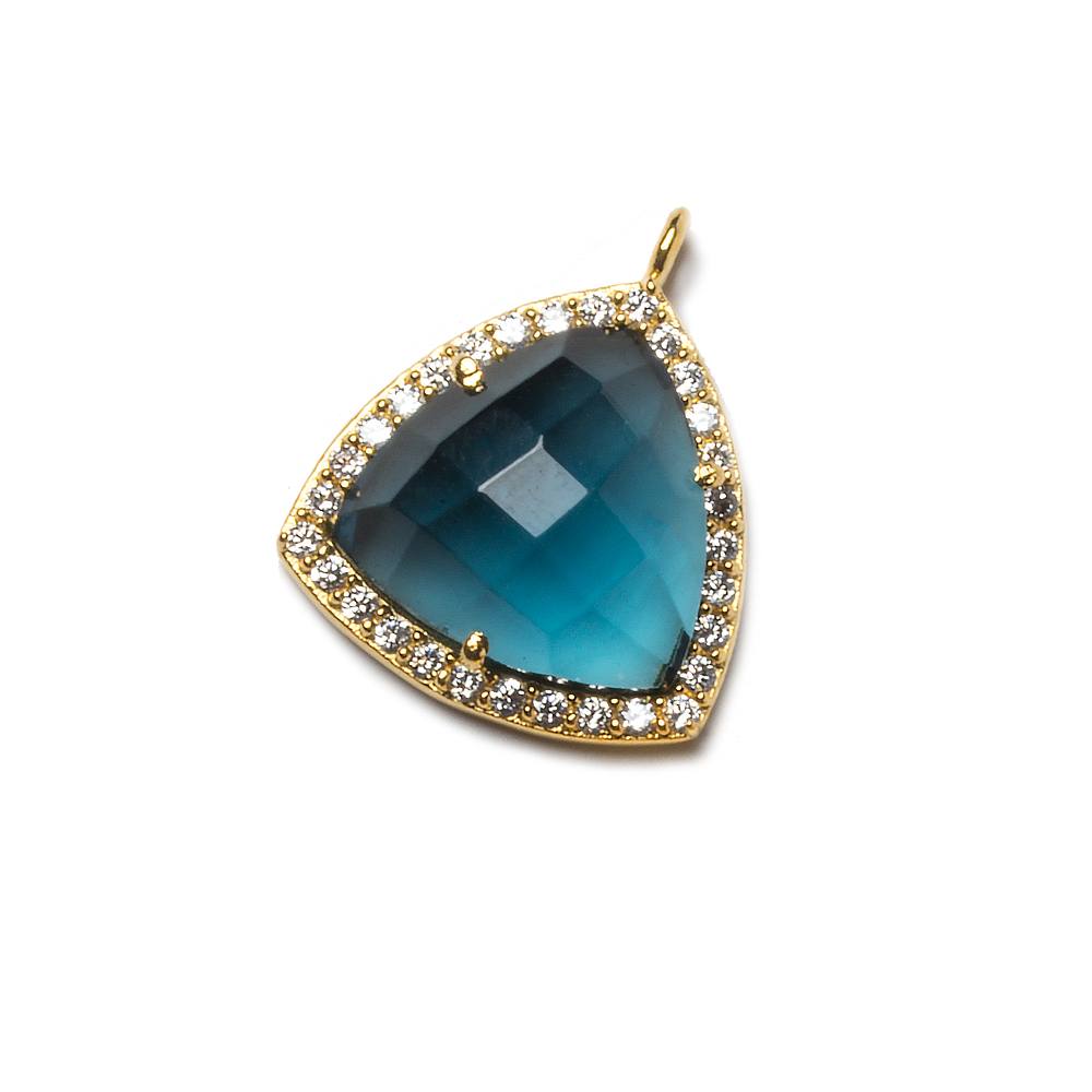 15.5mm Gold Bezel White CZ and London Blue Quartz Triangle Pendant 1piece - Beadsofcambay.com
