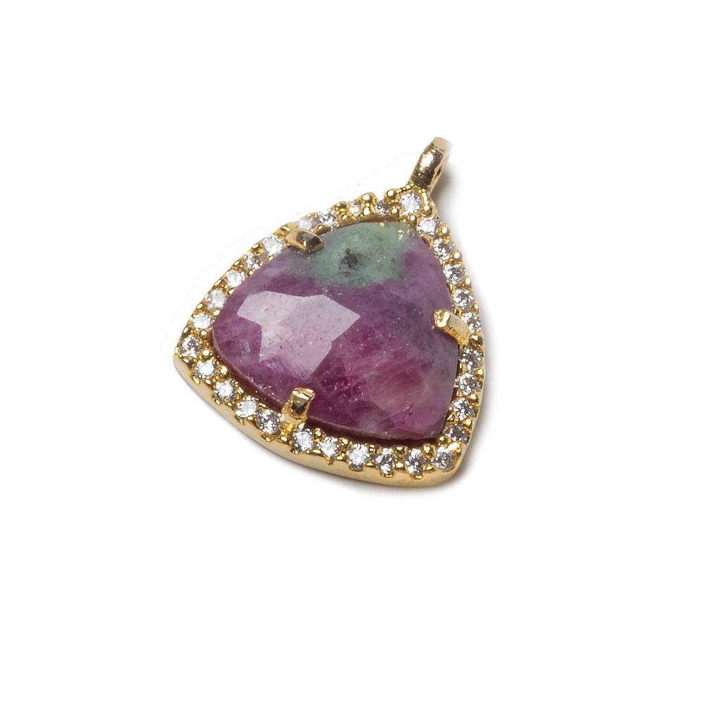 15.5mm Gold Bezel White CZ and Ruby Zoisite Triangle Pendant 1 piece - Beadsofcambay.com