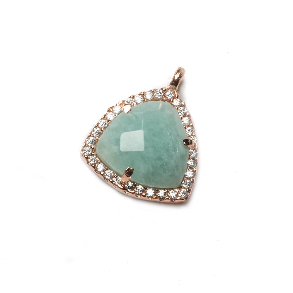 15.5mm Rose Gold Bezel White CZ and Amazonite Triangle Pendant 1 piece - Beadsofcambay.com