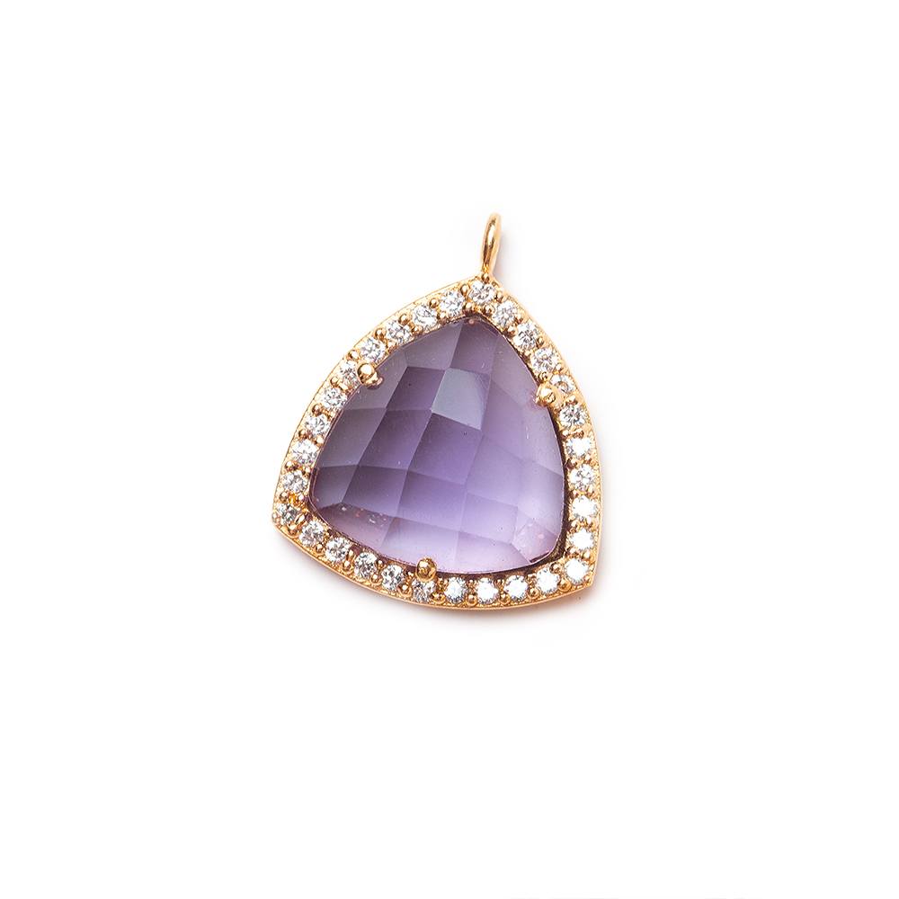 15.5mm Rose Gold Bezel White CZ and Amethyst Triangle Pendant 1 piece - Beadsofcambay.com