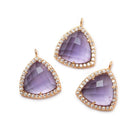 15.5mm Rose Gold CZ Bezel Purple Hydro Quartz Faceted Triangle Pendant 1 piece - Beadsofcambay.com