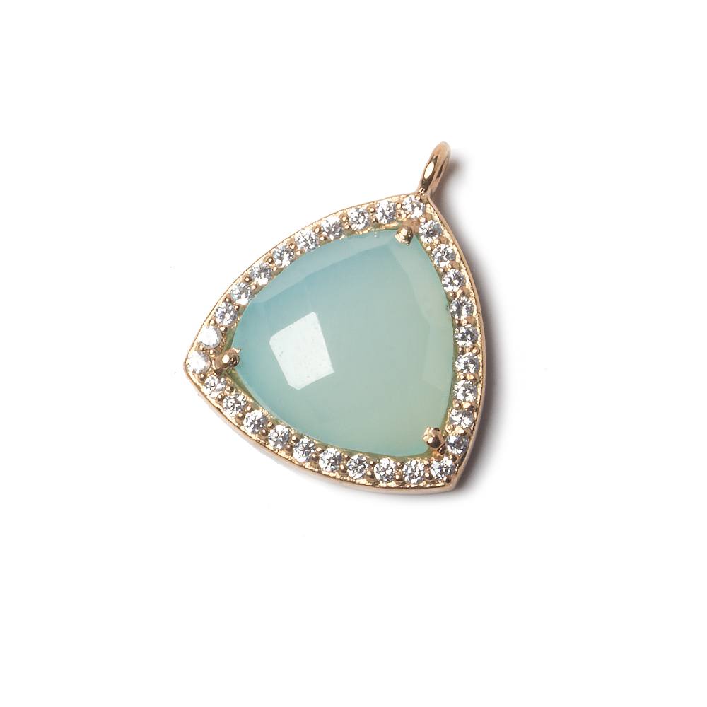 15.5mm Rose Gold Bezel White CZ and Aqua Chalcedony Triangle Pendant 1 piece - Beadsofcambay.com