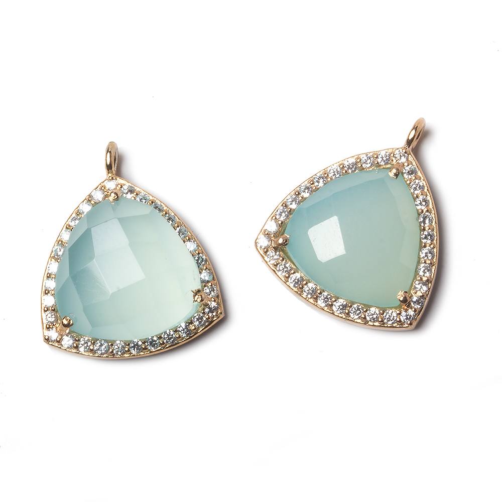 15.5mm Rose Gold Bezel White CZ and Aqua Chalcedony Triangle Pendant 1 piece - Beadsofcambay.com