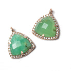 15.5mm Rose Gold Bezel White CZ and Chrysoprase Triangle Pendant 1 piece - Beadsofcambay.com