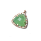 15.5mm Rose Gold Bezel White CZ and Chrysoprase Triangle Pendant 1 piece - Beadsofcambay.com