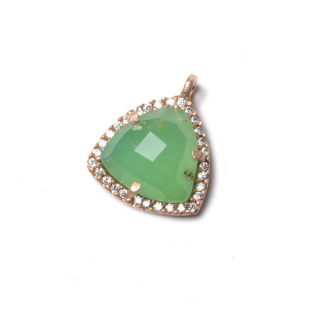 15.5mm Rose Gold Bezel White CZ and Chrysoprase Triangle Pendant 1 piece - Beadsofcambay.com