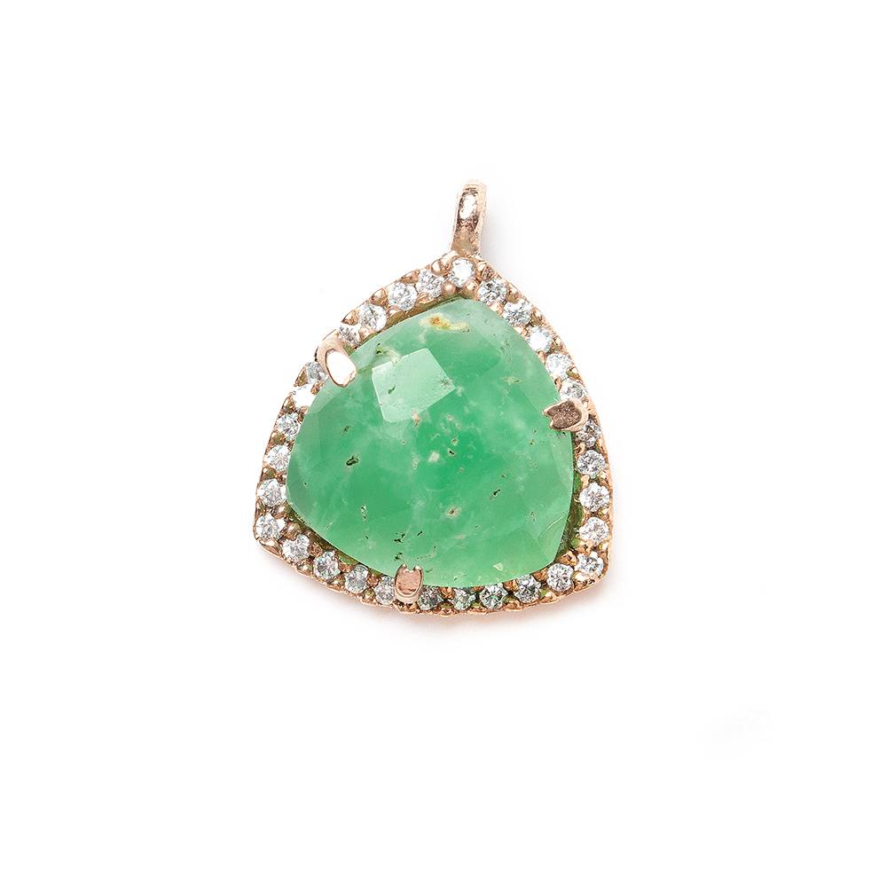 15.5mm Rose Gold Bezel White CZ and Chrysoprase Triangle Pendant 1 piece - Beadsofcambay.com