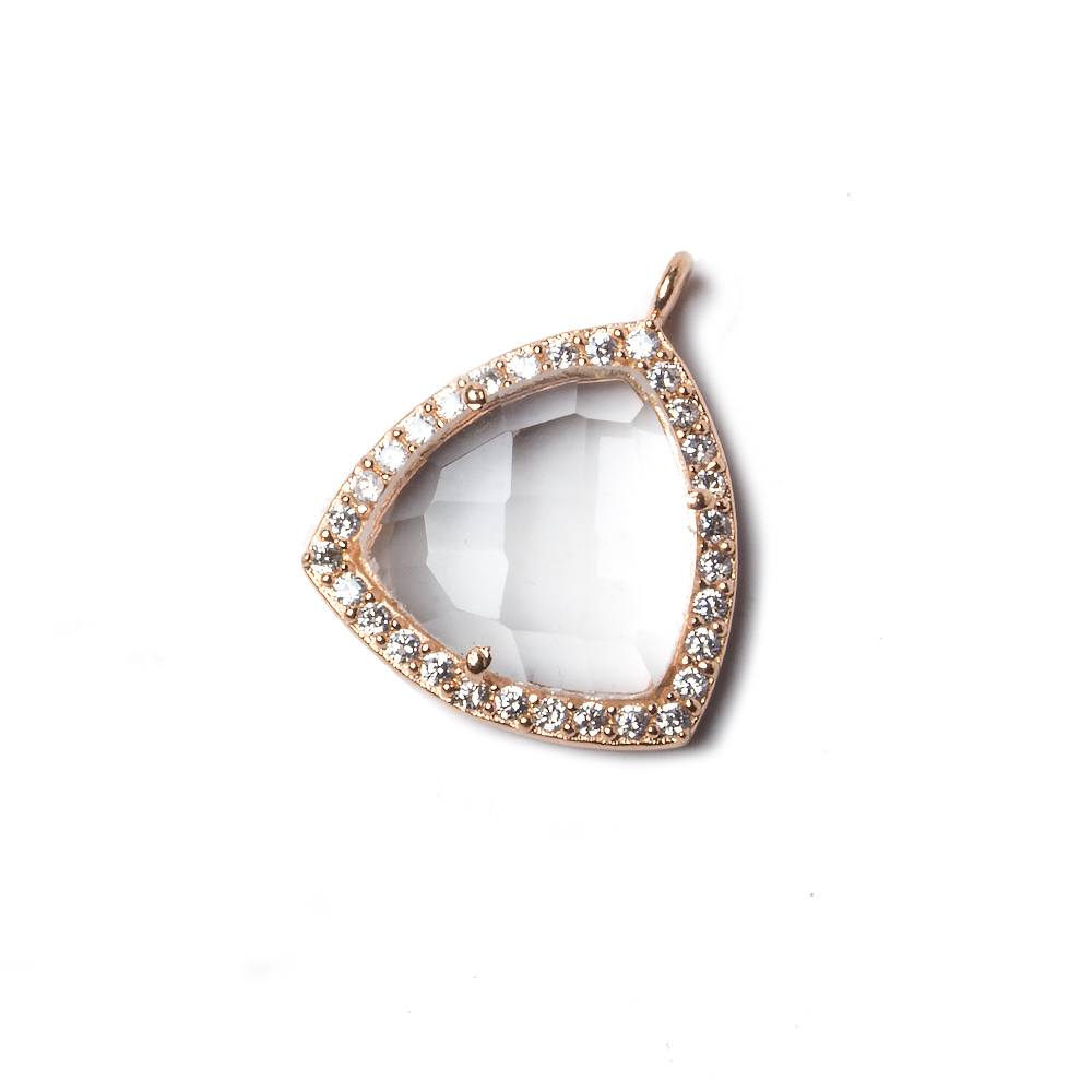 15.5mm Rose Gold Bezel White CZ and Crystal Quartz Triangle Pendant 1 piece - Beadsofcambay.com